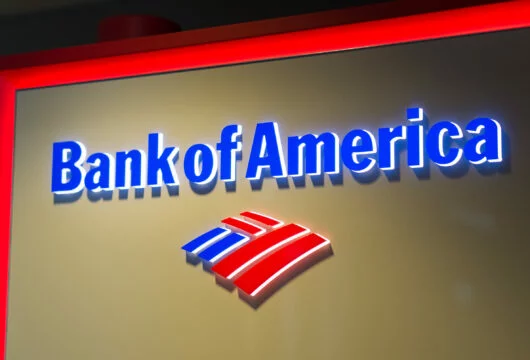 Bank of America sign outside of a bank branch