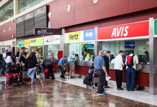 Rental car counters at an airport