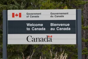 "Welcome to Canada" sign after crossing from the U.S. to Canada in a rental car