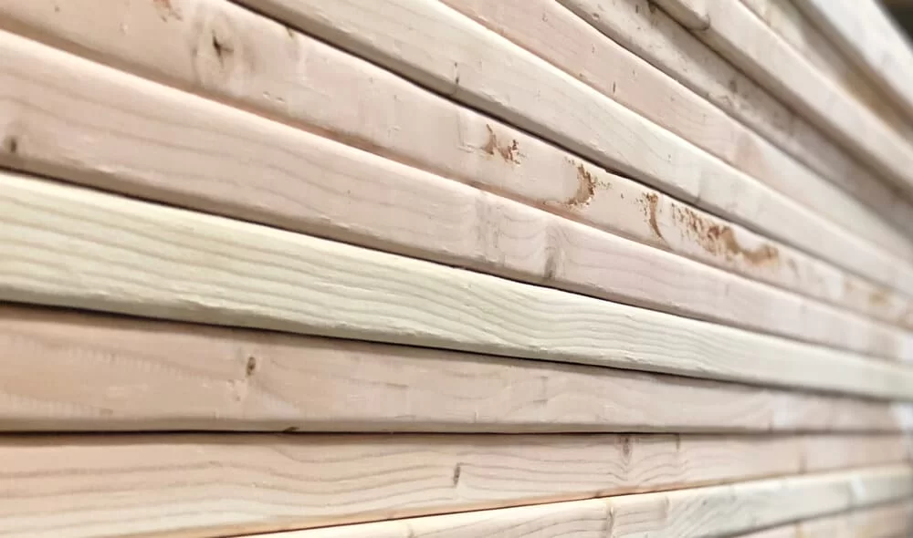 Close-up of a stack of lumber