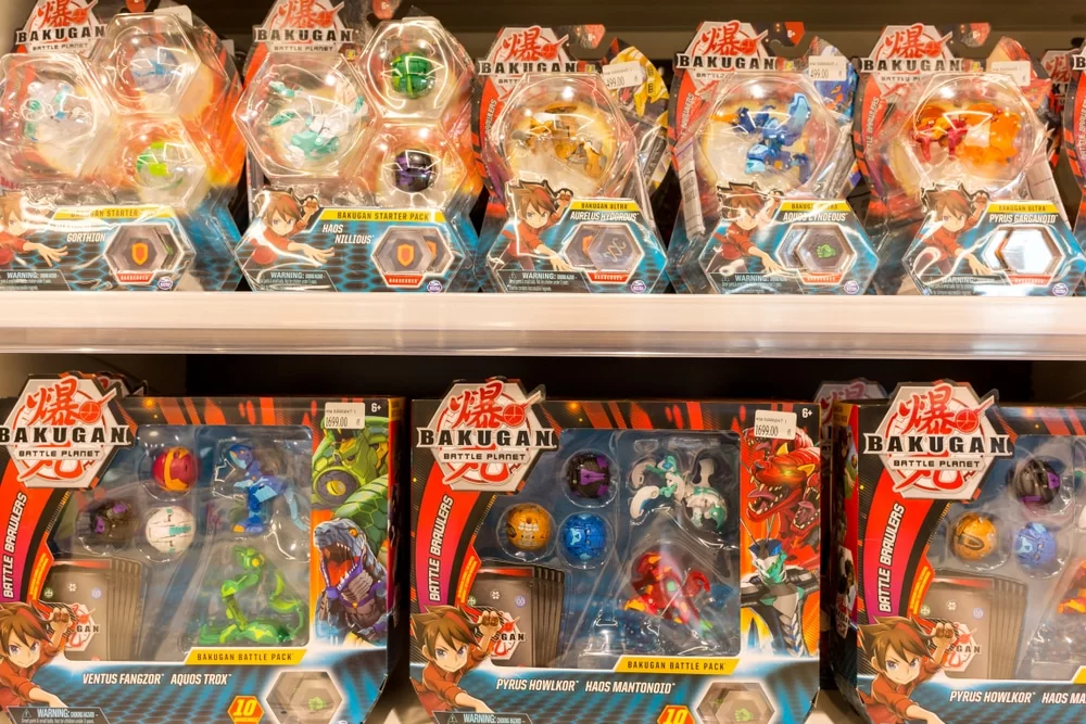 Packaged Bakugans on a shelf