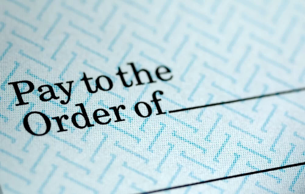 "Pay to the Order of" field before being filled out