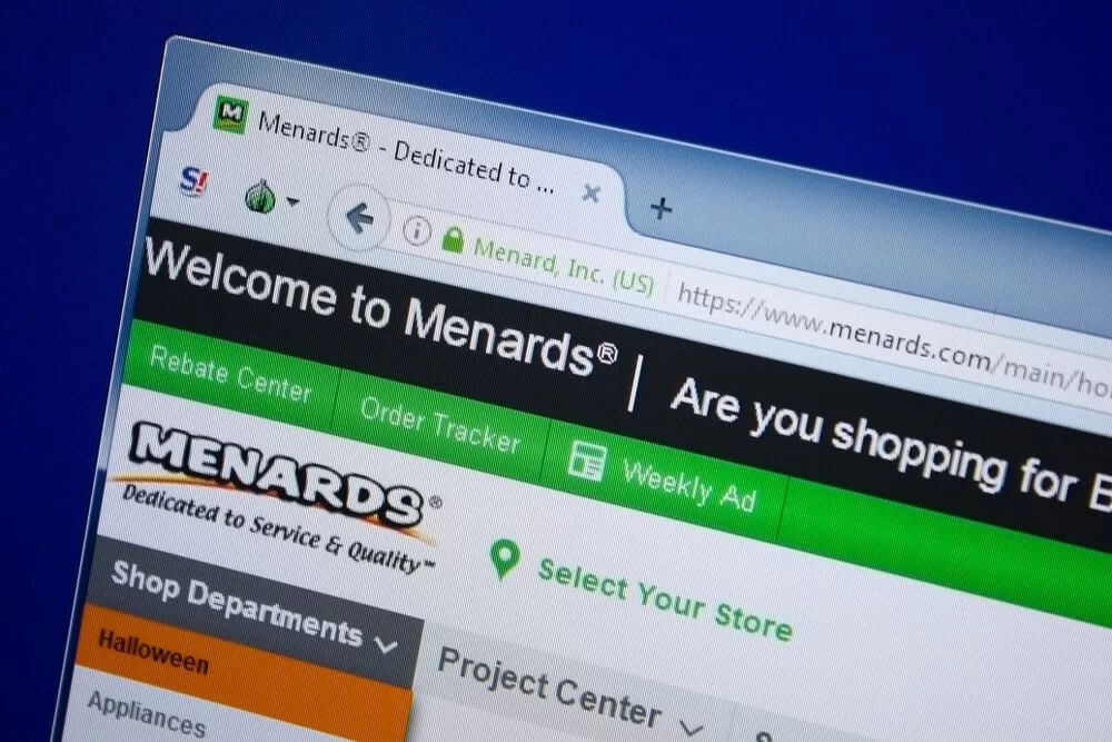 Menards website displayed on a computer screen