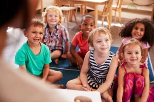 Children in class at a Montessori school