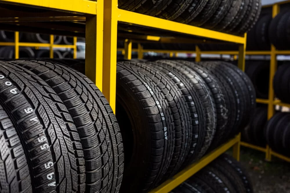 Tires on a rack