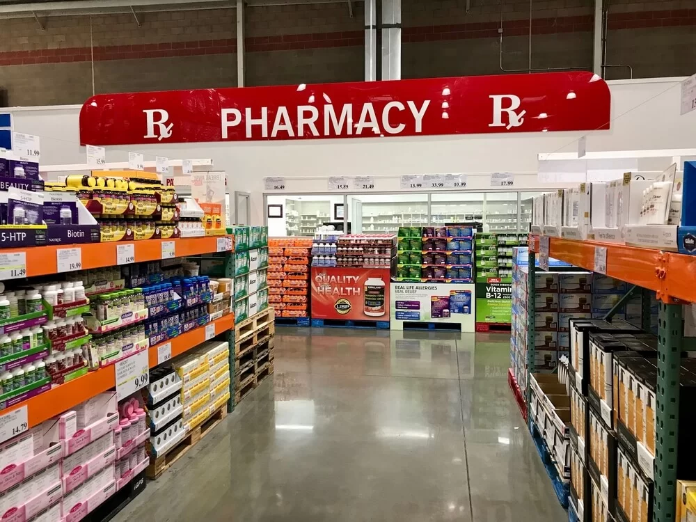 Costco Pharmacy sign inside a Costco store