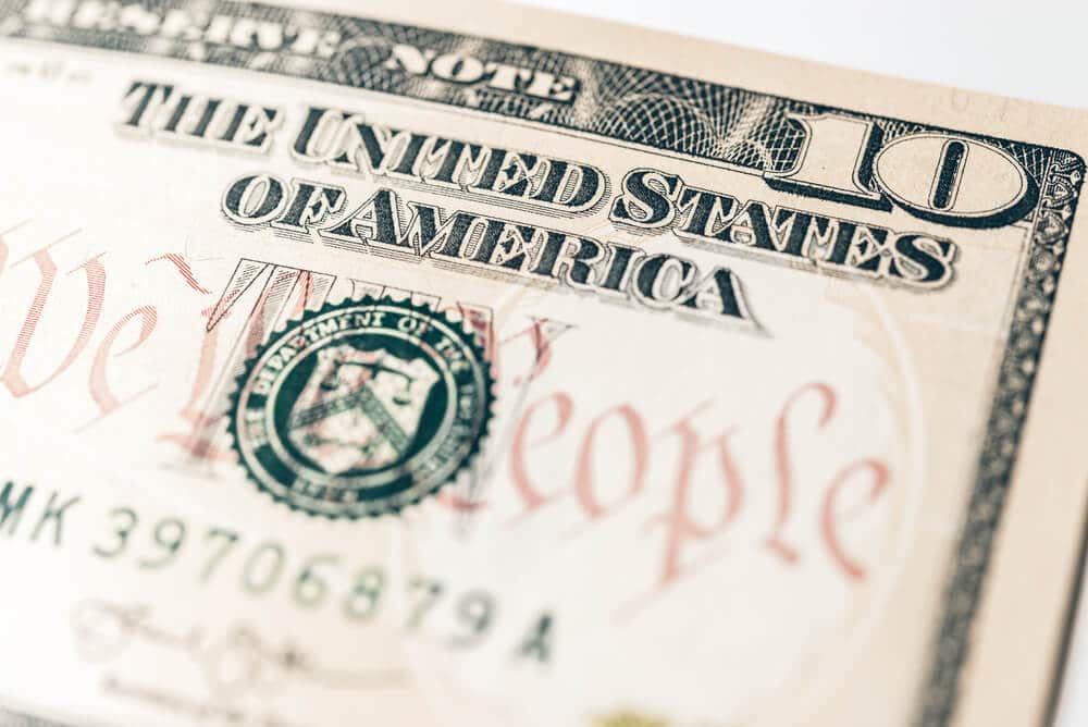 Close-up of a $10 bill