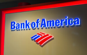 Bank of America sign outside of a bank branch