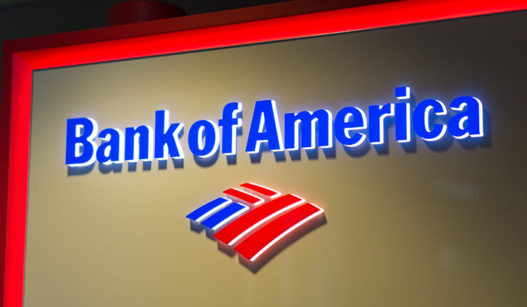 Bank of America sign outside of a bank branch