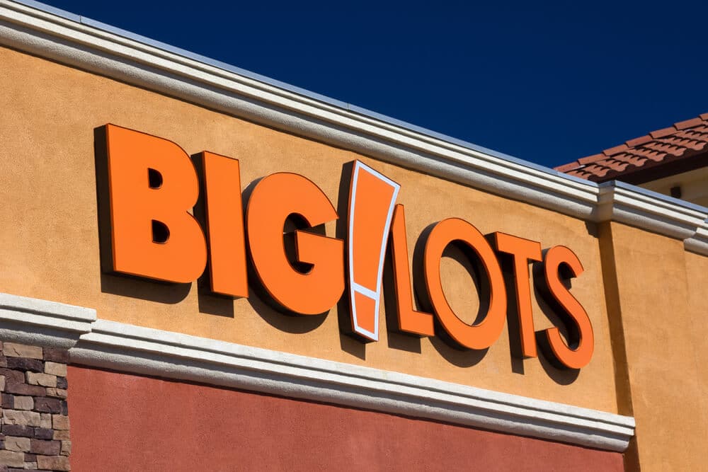 Orange Big Lots logo sign on the outside of a store