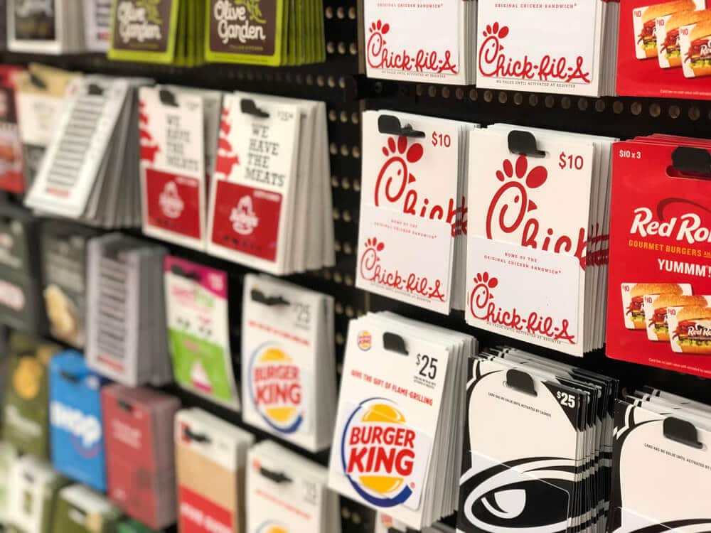 Gift card display in a store