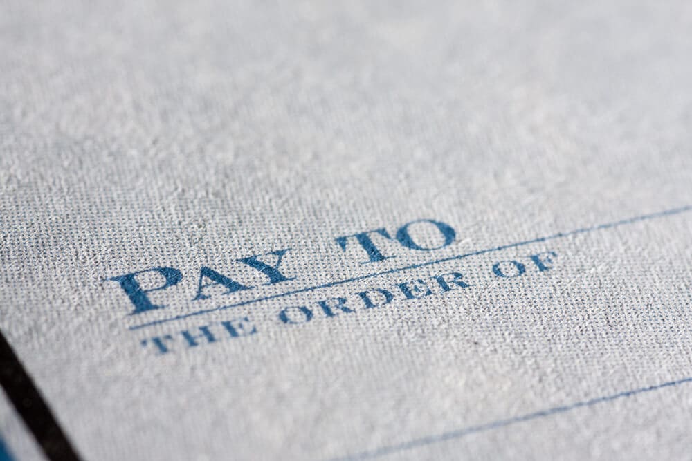 Close-up of the "Pay to the Order Of" field on a check