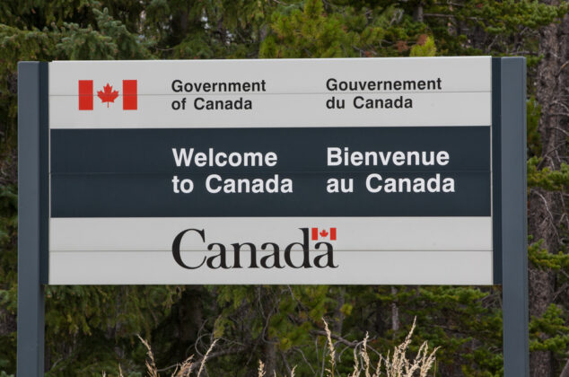 "Welcome to Canada" sign after crossing from the U.S. to Canada in a rental car