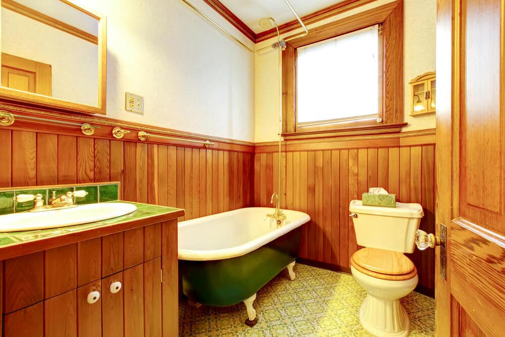 Cast iron bathtub in the bathroom of a restored home