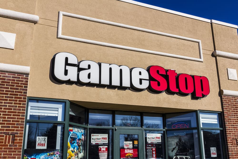GameStop sign on strip mall storefront