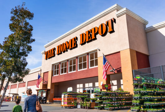 Exterior of a The Home Depot store that sells third-party gift cards