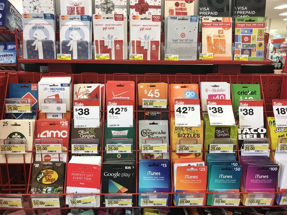 Target gift card sale display inside of a store