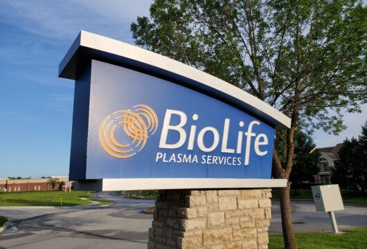 BioLife sign outside of a paying plasma donation location
