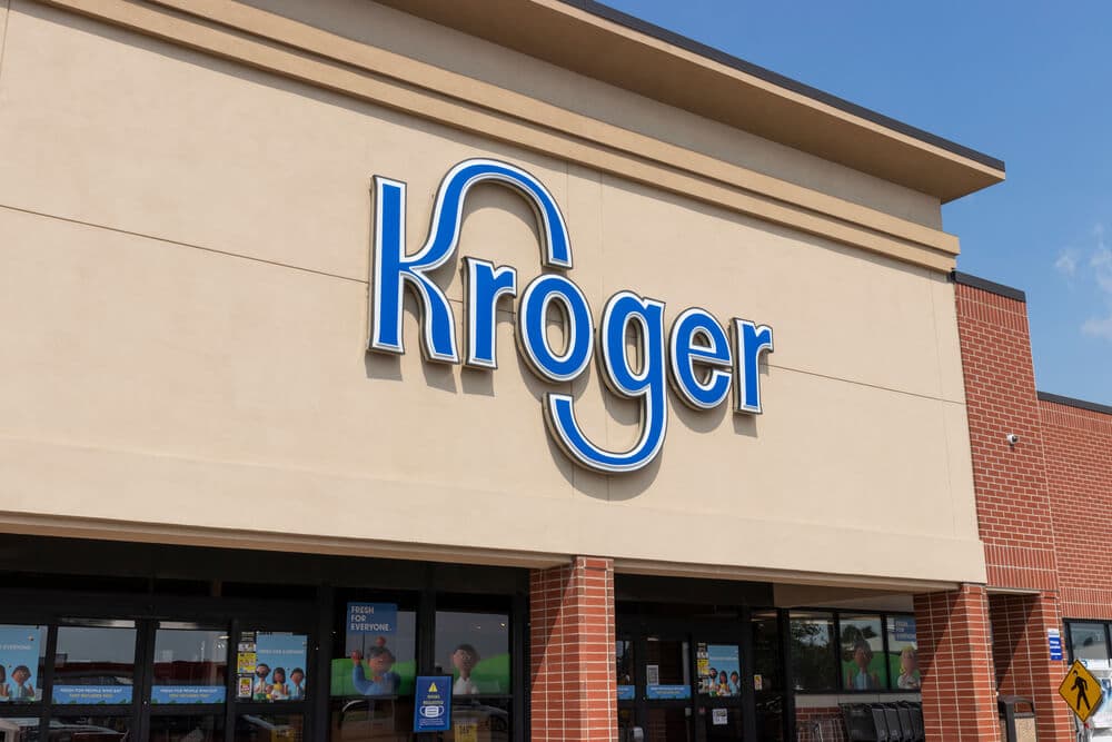 Kroger logo sign over the front entrance of a store