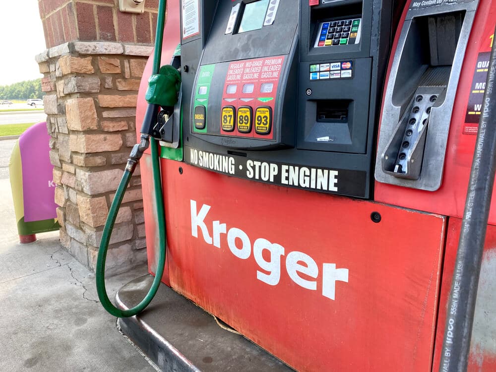 Red gas pump at a Kroger gas station