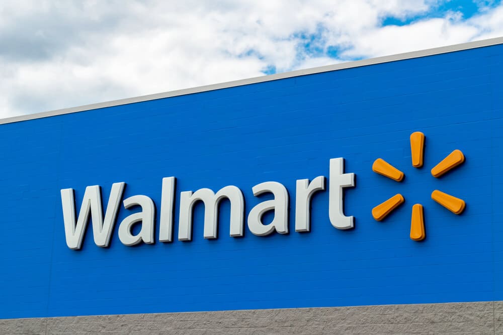 Logo sign on the outside of a Walmart store building