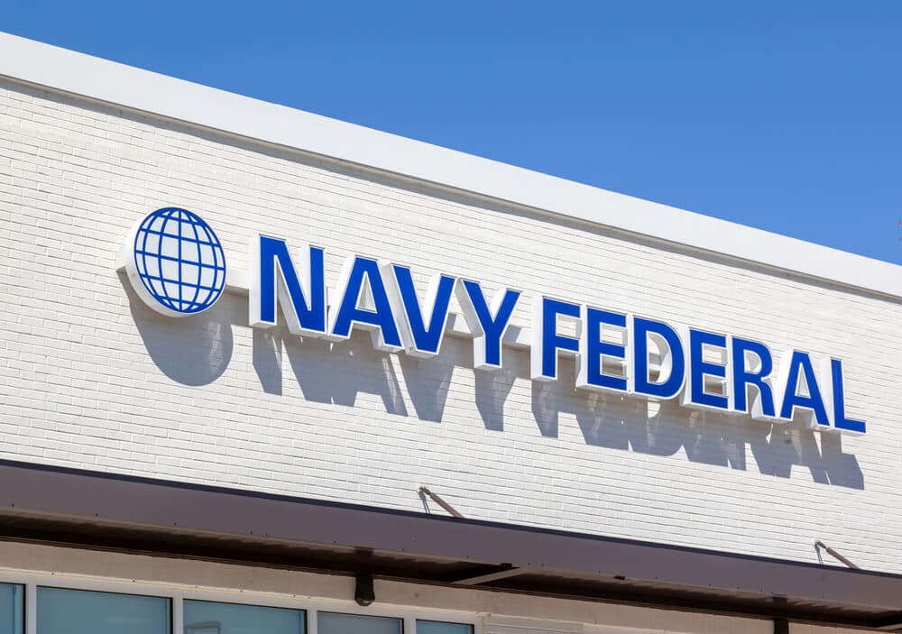 Logo sign on the outside of a Navy Federal branch