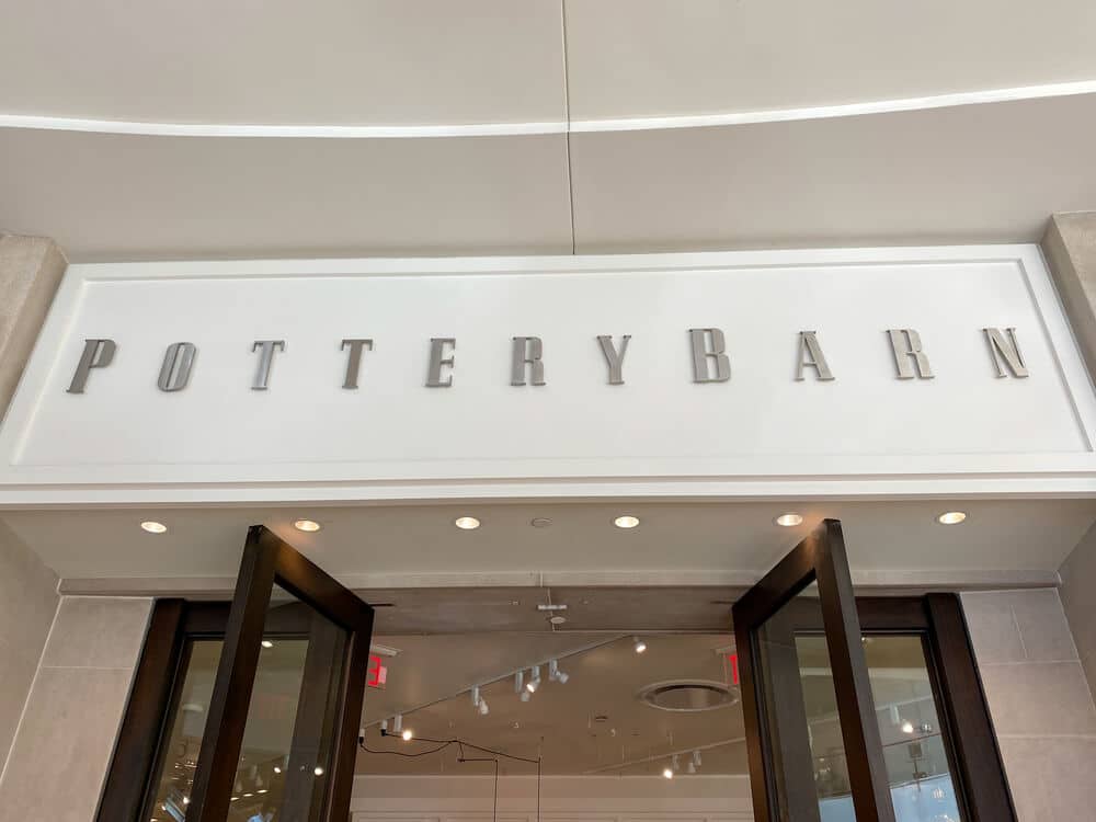 Pottery Barn sign above the front entrance of a store