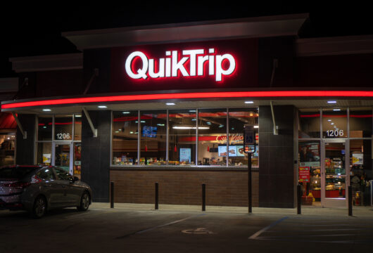 Exterior of a QuikTrip (QT) store that offers cash back