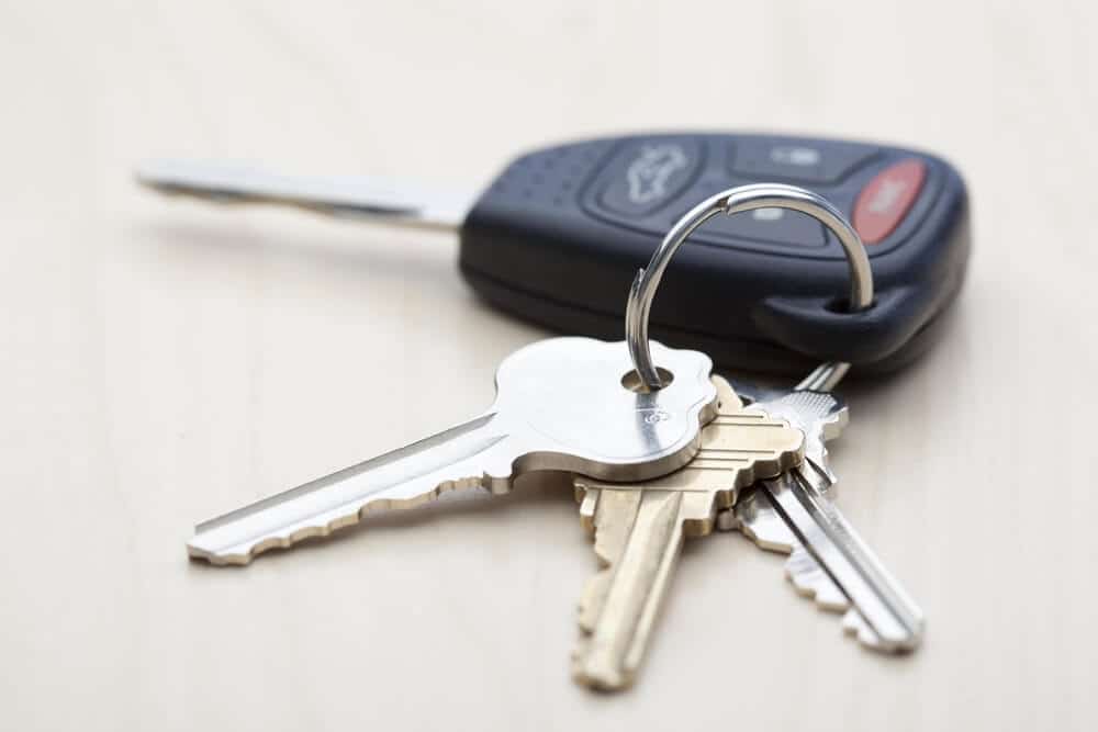 Rental car keys resting on a table