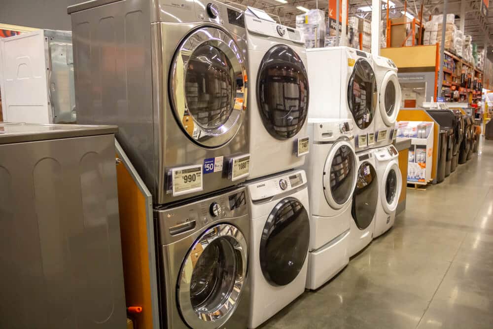 Washers and dryers on display at The Home Depot