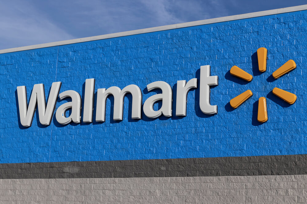 Logo sign on the exterior of a Walmart store