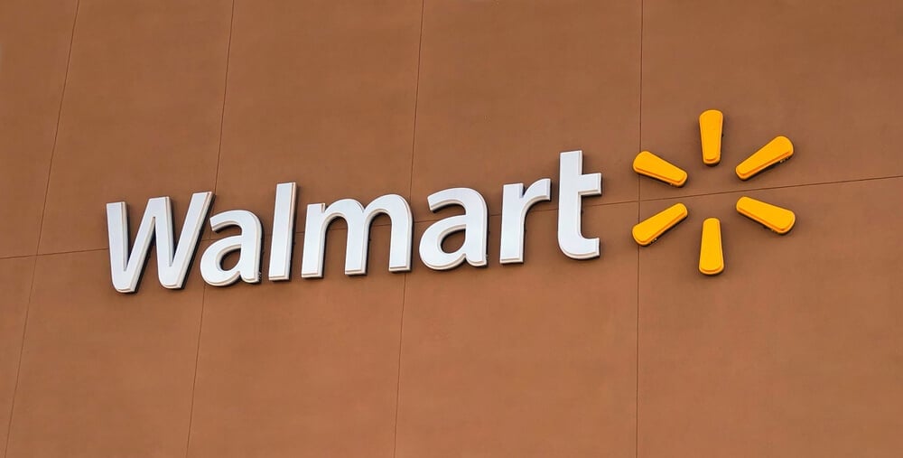 Logo sign on the outside of a Walmart store