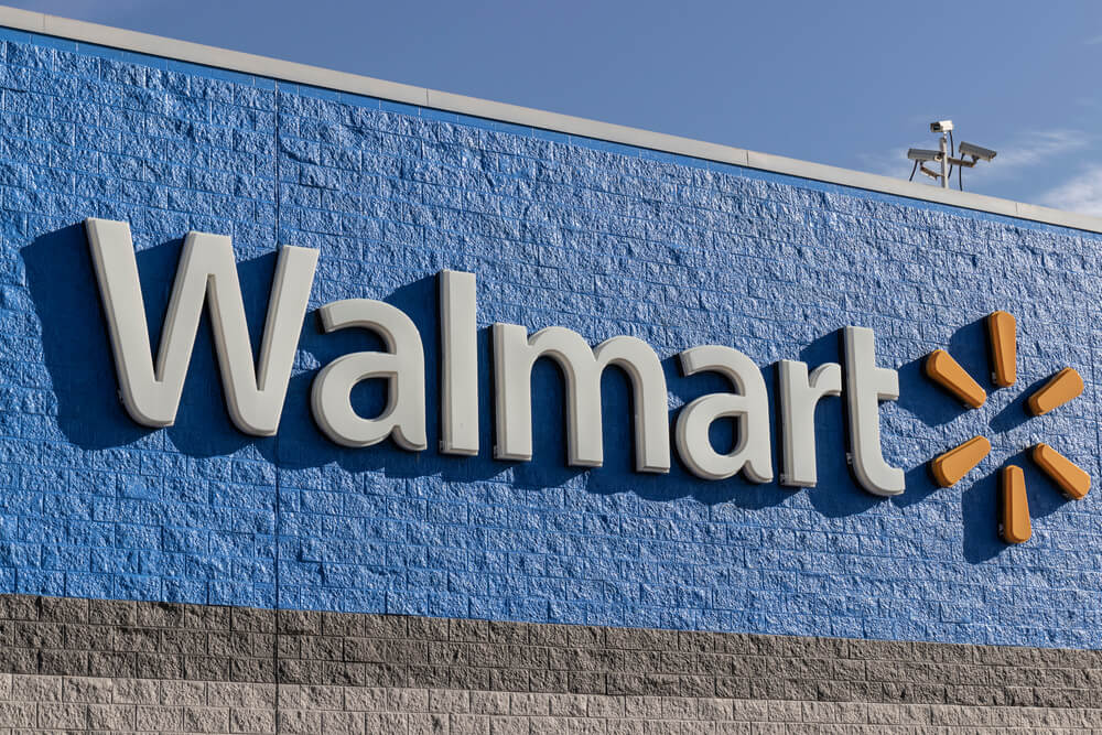 Logo sign on the exterior of a Walmart store