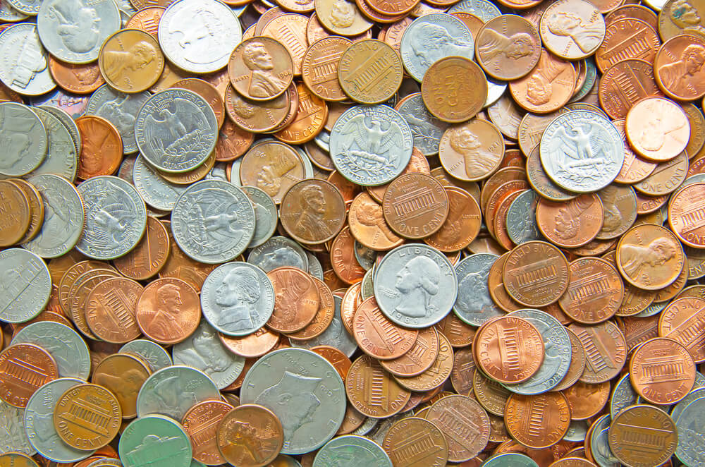 Large pile of mixed U.S. coins