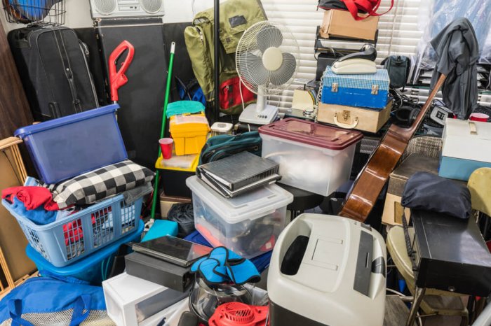 A room full of things like guitars and electronics that could be pawned.