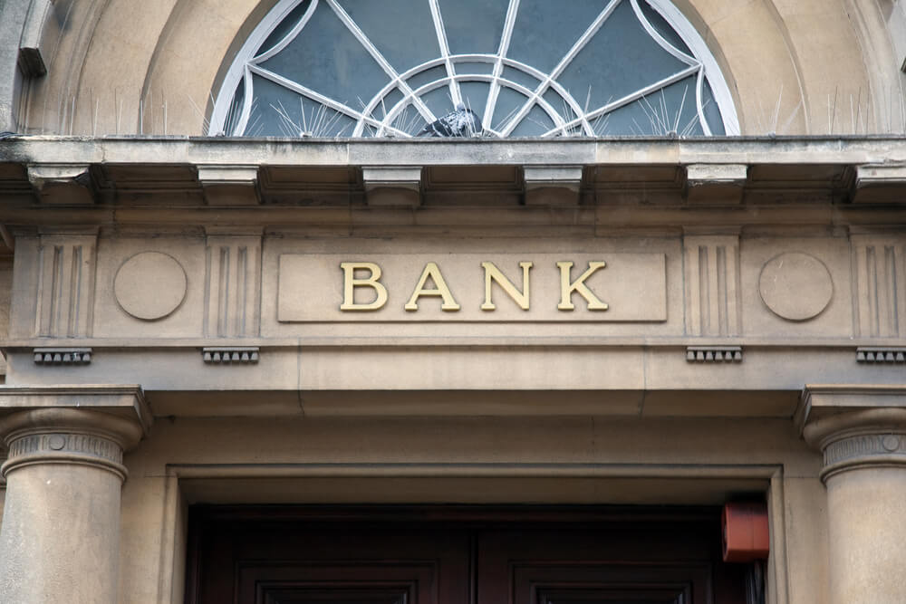 Sign above the front entrance of a bank
