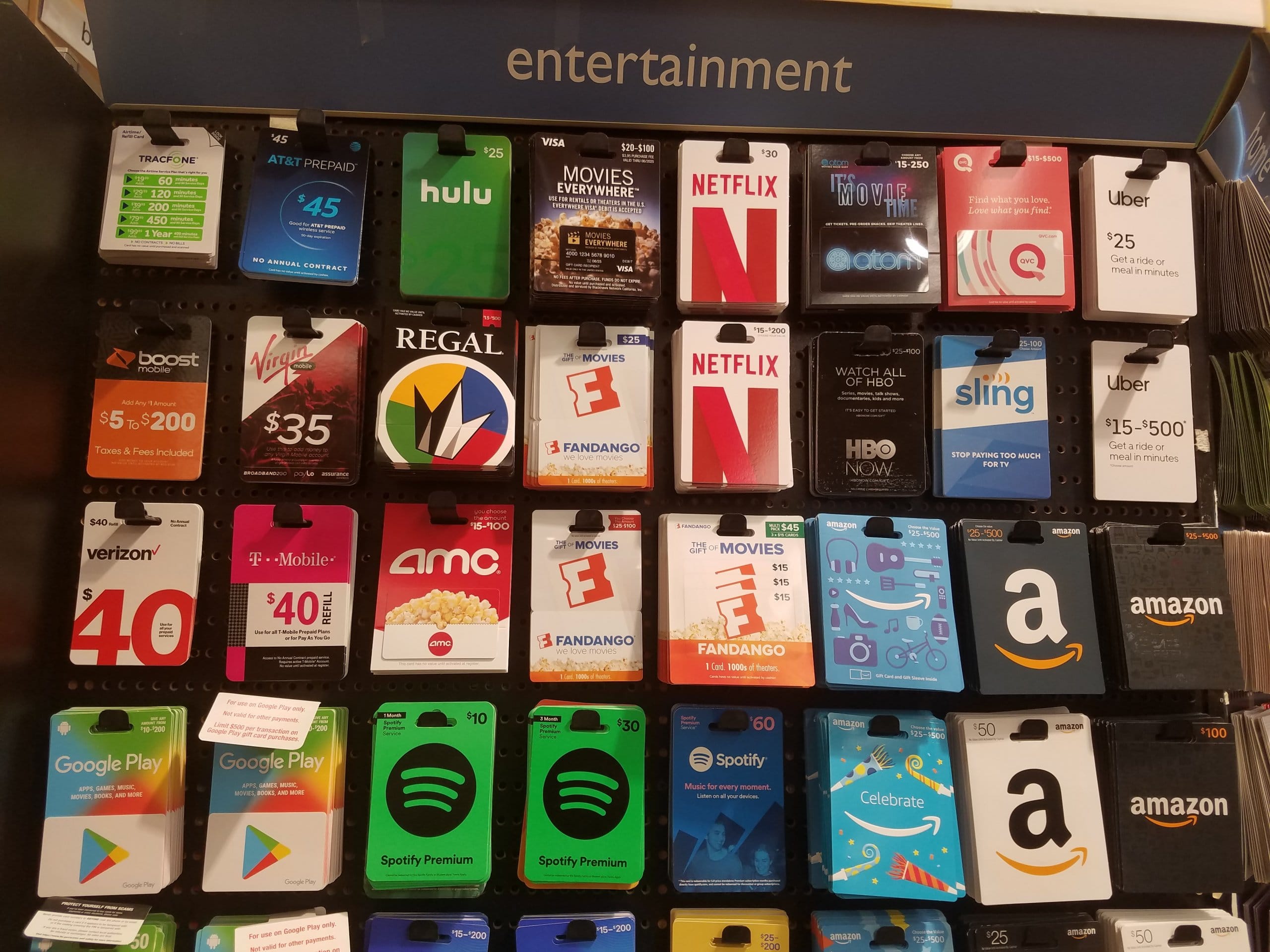 Display of gift cards sold at Safeway