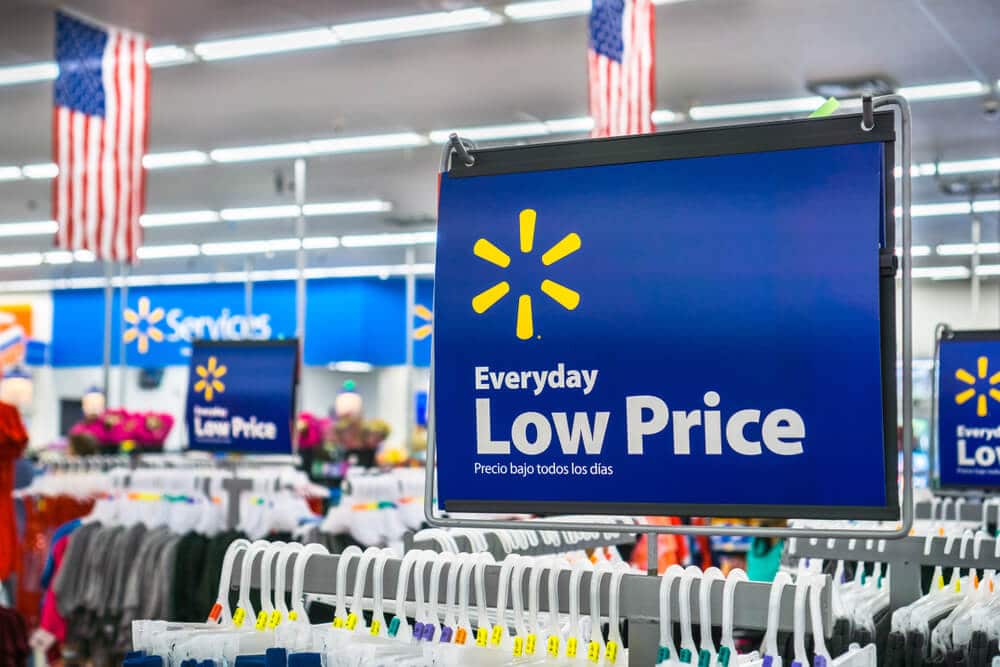 "Everday Low Price" sign inside of a Walmart store