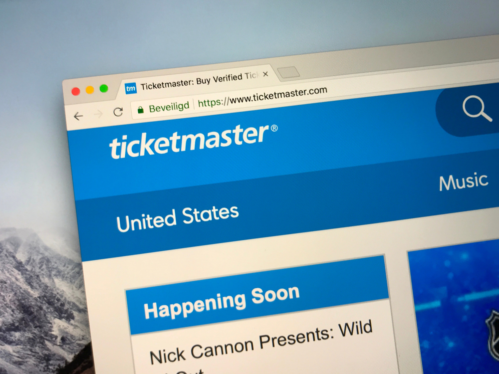 Ticketmaster shown in web browser on a computer screen