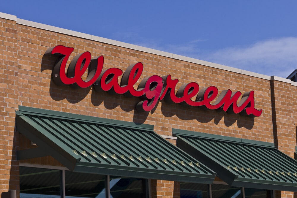 Walgreens sign on the side of a building