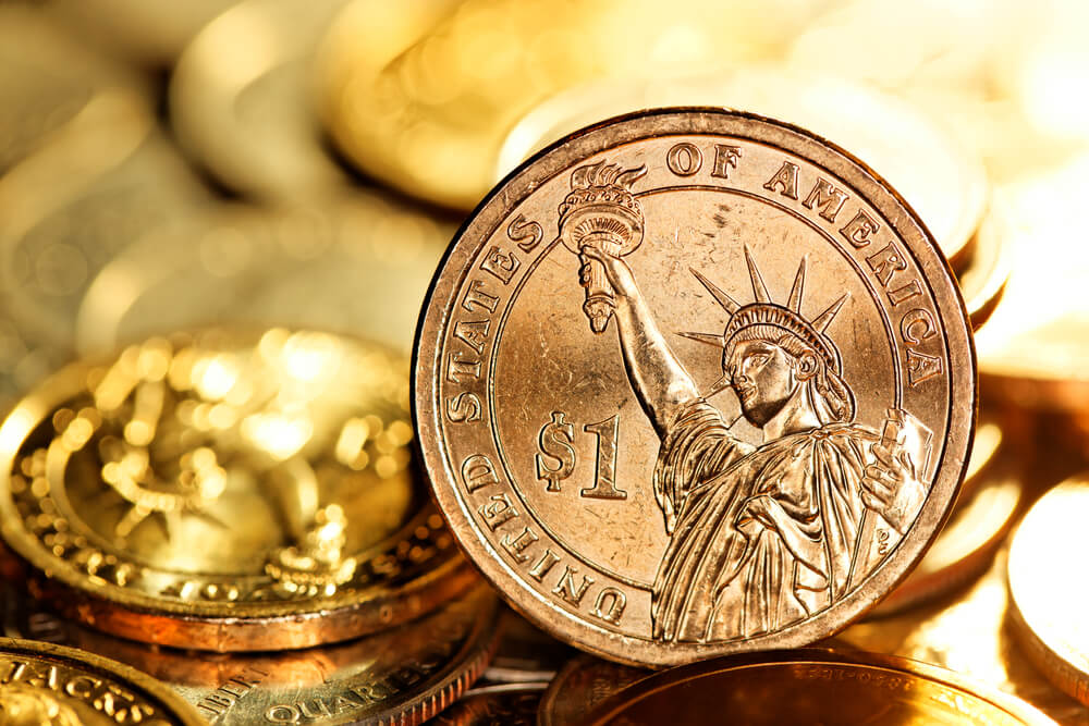 closeup of U.S. $1 gold coins
